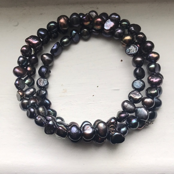 strand of dark blue pearls and matching bracelet - Picture 3 of 4